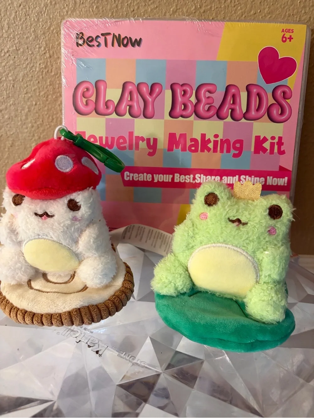 Plushgoals Wawa Toadstool and Prince Frog Plush and a New Jewerly Clay Bead Set